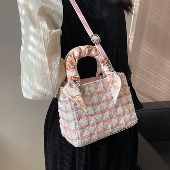 Modni dizajner torbe i torbice od vune tkanina, ženske torbe preko ramena, 2023 Nove torbe-тоут sa šal visoke kvalitete