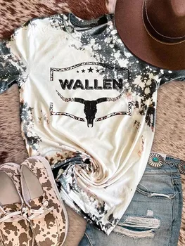 Modni majice u zapadnom stilu, odjeća za žene, ljetna majica sa slikom kravljeg lubanje, леопардовая bijeljeni casual majica, besplatne majice kratkih rukava