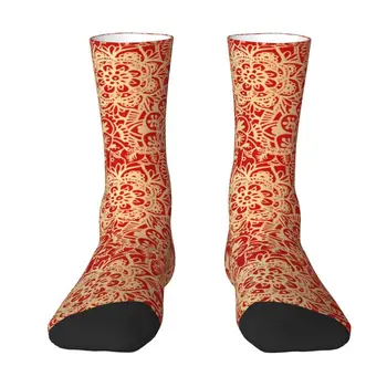 Modni muške čarape s mandala iz crvenog zlata, unisex, udobne tople čarape s 3D ispis u boemskom stilu boho