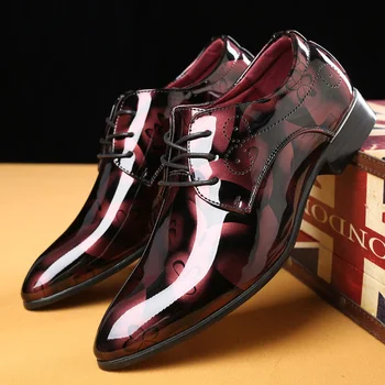 Muška službena obuća, poslovne cipele vjenčanje s oštrim vrhom, velike veličine 50, modeliranje cipele-oxfords od lakirane kože za muškarce, modeliranje cipele