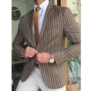 Muški business casual odijelo smeđu traku, jakna je na dvije zakopčane, moderan temperamentna odijelo, kaput S-3XL
