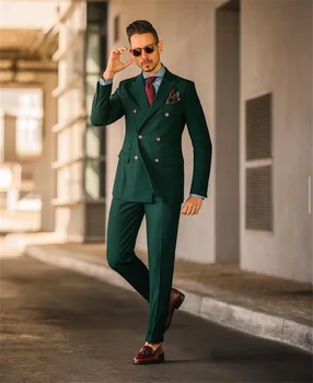 Muško odijelo Hunter Green, odijelo po mjeri, svakodnevni ulični modni smoking, klub odijelo za maturalnu večer, 2 komada, jakna + hlače