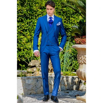 Najnoviji modeli kaput i hlače Kraljevski Plava Talijanski muško Odijelo Klasični Nježna Smoking, sportska jakna za prom, Jaknu za rezervaciju od 3 predmeta (jakna + Hlače + prsluk).