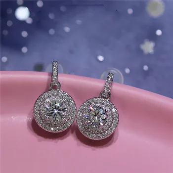 Nakit od srebra s dijamantima S925, naušnice-roze za žene, okrugle slatka/romantične vjenčanje srebrne naušnice s dijamantima za žene