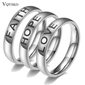 Nakit za ljubitelje mode, par prsten za žene, dar čovjeku na godišnjicu, jednostavne su vjenčano prstenje s natpisom Love Faith Hope od nehrđajućeg čelika