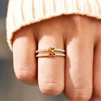 Novi kreativni set prstenova s kristalima zlatne boje u obliku srca 8, elegantan Modni ženske pribor za prstenje, Ukrasi za zurke prijatelja