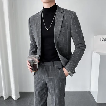 Novi muški (odijelo + hlače) modni butik visoke klase, однотонный trend casual lijepa britanska komplet od dva predmeta