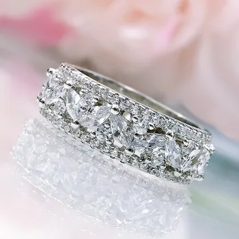 Novo srebro euro-američka prsten S925 s punim бриллиантовым u blizini, konjske oči, mali prsten s рядком, široko prsten s punim dragulj za djevojke, jednostavan stil