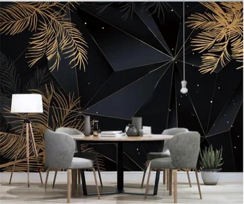 Običaj geometrijski lišće u skandinavskim zemljama minimalistički stil, pluća luksuzni lišće od crnog zlata, tropske biljke, tapete za uređenje spavaće sobe