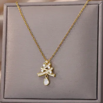 Ogrlice u obliku Božićnog drvca od циркона za žene, Ogrlica s ovjes na lanac od nehrđajućeg čelika Zlatne boje, Ženski modni nakit na vratu 2023