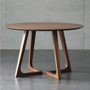 Okrugli stol u skandinavskom stilu, stol od punog drveta, obiteljski mali stol u dnevnom boravku, jednostavan moderan stol