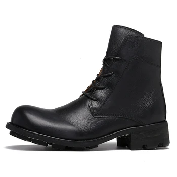 Originalni dizajn, moto čizme, muške casual cipele u retro stilu iz crne bičevati s okruglim vrhom ručni rad, čizme Оверсайз