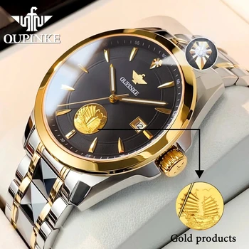 Originalni luksuzne muške automatski satovi OUPINKE, sjajni vodootporni ručni sat sa safir kristal zlato, satovi za ronjenje, mehanički sat