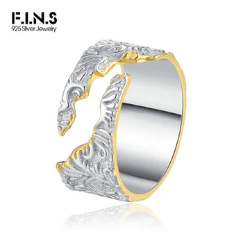 Originalni prstenovi F. I. N. S od čistog srebra 925 sterling, nepravilne uzorke Тангкао, reljefne teksture, Podesiva širokim prstima, fin nakit