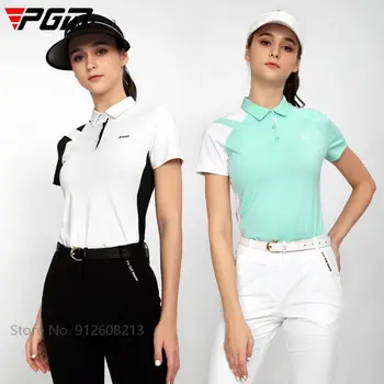 PGM Ženska sportska bluzu kratkih rukava, ženska elastična t-shirt za golf, prozračne ljetne majice u patchwork stilu, быстросохнущая polo majica za golf S-XL