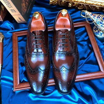 Phenkang/gospodo talijanske cipele-Oxfords od prave kože, s Oštrim vrhom, Oksfordski haljina čipka-up, Vjenčanje poslovne muške cipele Na platformu