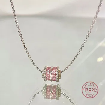 Pink Cirkon, mala muška ogrlica s ovjesom na struk, donje srebro 925 Sterling, Personalizirane jednostavne korejski Nakit INS