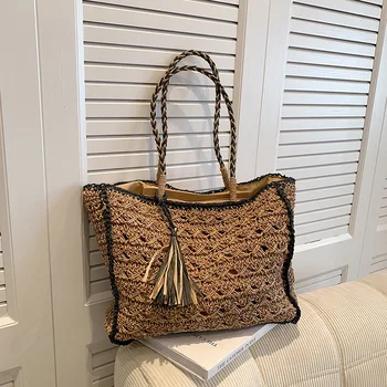 Pletena torbe-тоут od slame, svakodnevni velika luksuzna design prostrana torba, plaža torba na rame, jednostavna ženska torba za kupovinu, ljetne torbe-болсосы