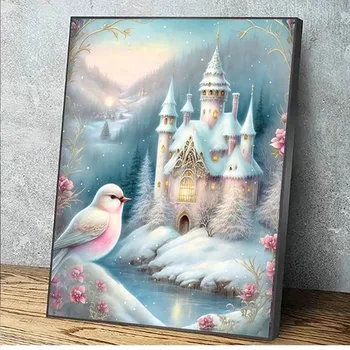Potpuna Diamond Mozaik Pink Snježni Dvorac Oblak Diamond slikarstvo DIY setovi za vezenje Dvorac Palača Vez križić Gorski kristal A312