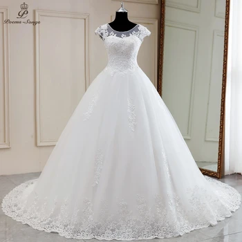 Pravi foto Elegantna vjenčanica s čipkastim bojama i aplikacija, vjenčanica u boho stilu, robe de mariee, vestidos de novia, vjenčanica