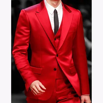 Predivna crvena muška odijela za prom, odijelo homme mariage, vjenčanje blazer za mladoženju, odijelo (jakna + hlače + Prsluk + kravata)