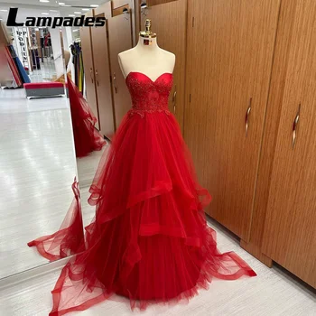 Prekrasna crvena haljina za prom, расшитое kristalima, cutaway сердечком i фатиновой suknju Abendkleider Elegant Für Hochzeit