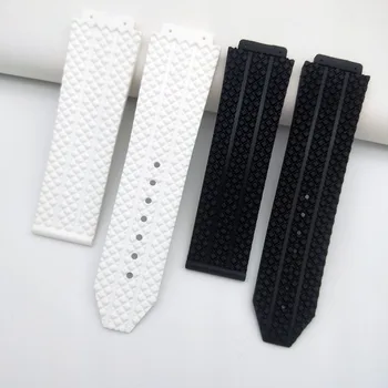 Pribor za sat Muški crni silikon remen 19 mm x 25 mm za Hublot White Fashion Busines, remen za sat s kopčom 22 mm, gumena narukvica