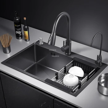 Pribor za suvremene domaće kuhinje,, crnci Nano-kuhinjski sudoperi, Umivaonici za kupatilo, umivaonik od nehrđajućeg čelika s jednim utorom pod sudoper, umivaonik