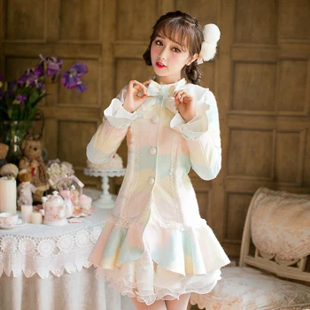 Princess sweet lolita šarene vune kaput Candy rain однобортное Ukras za nokte Luk zrna Japanski dizajn C16CD6187