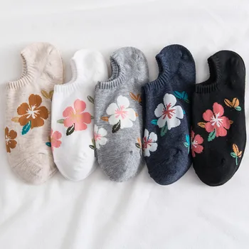 Proljeće-ljeto ženske kratke čarape s delikatnim cvjetnim ispis, впитывающие znoj, prozračna nevidljive čarape