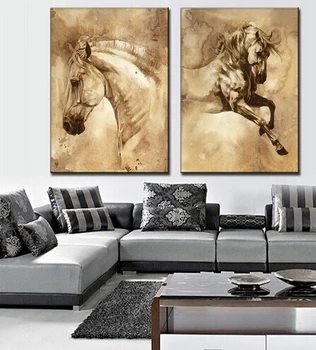 Propinjući zlatni konj, apstraktnog minimalizma, wall art, slika na platnu i plakat, zidno slikarstvo za uređenje dnevnog boravka