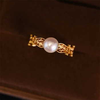 prsten od srebra s925 uzorka s biserima i zlatom, donje modni jednostavno luksuzno vjenčanja vjenčani prsten, nakit