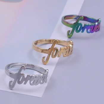 Prsten s engleskim slovima Forever, Podesivi Prsten od nehrđajućeg Čelika Za Žene, Muški Pribor, Trend nakit 2023, Vjenčani dar Za par