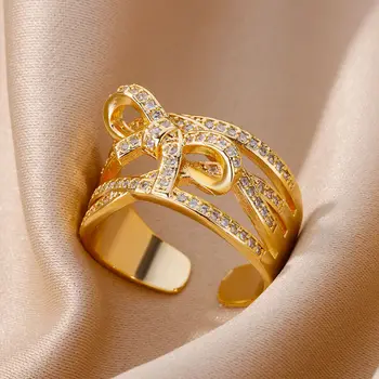 Prsten s lukom od inoxa za Žene i Djevojčice 2023, koji Trend Prsten na Prst, Romantični Par, Vjenčanje Estetski Ukras anillos mujer