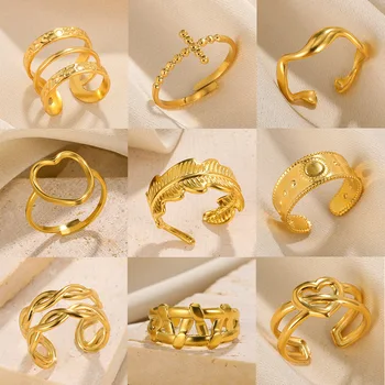 Prstenovi od nehrđajućeg čelika za žene, list, Križ, Srce, Čije otvoreni prsten na prst, Geometrijski zaručnički prsten, modni poklon za zurke