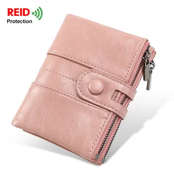 REID Protection Ženske kratke novčanici od umjetne kože u retro stilu s patent-zatvarač, novčanik za kovanice, držač za osobne iskaznice, mala torba za novac Carteira