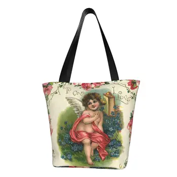 Reusable vintage torba za kupovinu u stilu Anđela u viktorijanskom stilu, s ružama, ženska холщовая torba-тоут na ramena, čvrste torbe za kupovinu proizvoda