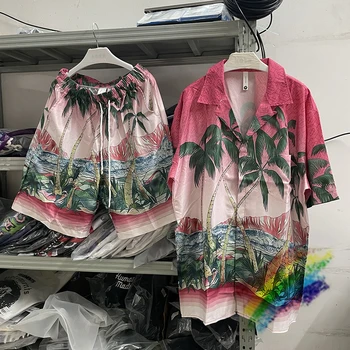 Roza košulja Casablanca s po cijeloj površini kokos palme za muškarce i žene, havajske košulje bolje kvalitete, t-shirt