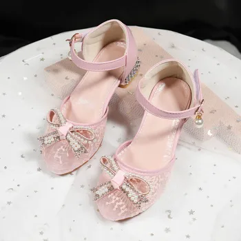 Sandale za djevojčice, kristalne cipele princeza 2023, Novi сетчатое show za mlade djevojke u Baotou, mekani potplat, dječje cipele na visoku petu