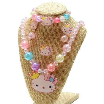 Sanrio hello kitty komplet nakita za djevojčice, ogrlica, narukvica, prsten, dječji poklon set, мультяшный spona za uši