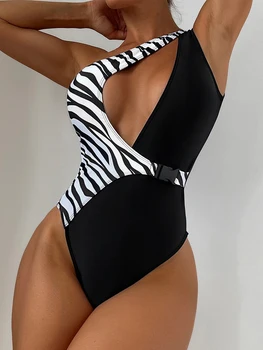 Seksi cjelovite kupanje s ispis Zebra na jedno rame, Ženske kupaće kostime, Ljeto 2023, Nove Kupaće Kostime, plaža odjeća za купальщиц