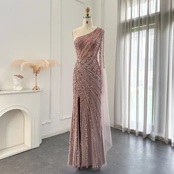 Sharon je Rekao, luksuzni ružičaste haljine Sirena na jedno rame u arapskom stilu s rukava-накидкой i prorezom sa strane, vjenčanice u Dubaiju SS226