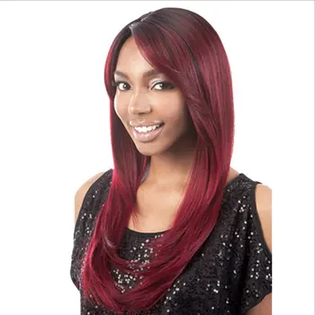 Sintetičkih perika crne i tamnocrvena boja, ravnu kosu sa kosom rese, mekana sintetička perika za žene, pune veličine smeđa vlasulja