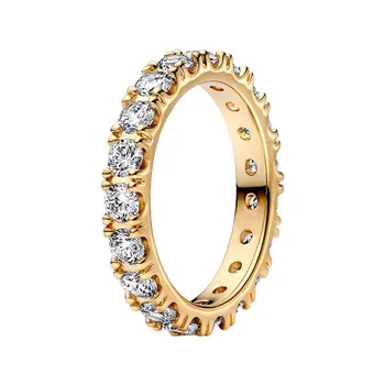 Sjajni zlatni Sjajni prstenovi za vječnost Prsten za prste za žene, Vjenčano prstenje, Fin nakit, Okvira s zubaca, cijele prozirni kamen Cirkon