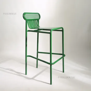 Skandinavski barske stolice od kovanog željeza za doručak namještaja, Visoka stolica s naslonom, Jednostavan moderan dizajn stolica za odmor u caffe Bar stolica