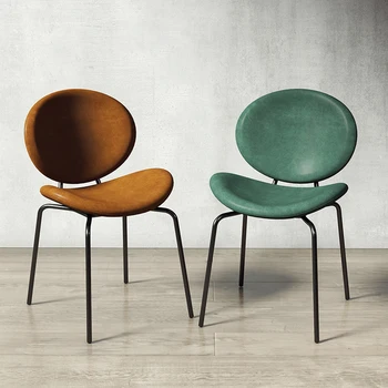 Skandinavski Blagovaona stolice za kuhinju, Moderan minimalistički Luksuzni Kožni blagovaona stolice s naslonom za dom, za jedan kreativni dizajn stolica