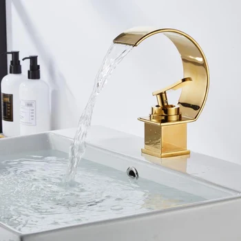Slavina za sudoper Moderna slavina za kupaonice Krom /zlatna / Brušeni nikal Slavina za umivaonike s jednom ručkom Slavina za toplu i hladnu vodu Falls