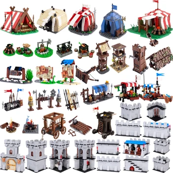 Srednjovjekovna šator vikinzi, blokovi, Gradski zid, Army dvorac, figurice vitez-vojnik, Požara, Čamac, peglanje, oružje, Opeke igračke
