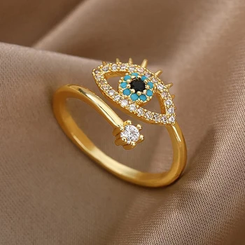 Sretan turski plavi prsten uroke za žene, Otvoreno podesiv prsten od nehrđajućeg čelika, trend 2022, vjenčani prsten, dar za par nakit