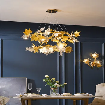 Stakleni luster u stilu maple leafs, bilo koji otvoreni položaj osvjetljenje, moderni francuski country, kristalna ovjes, seljački dekor za bar, Lampe